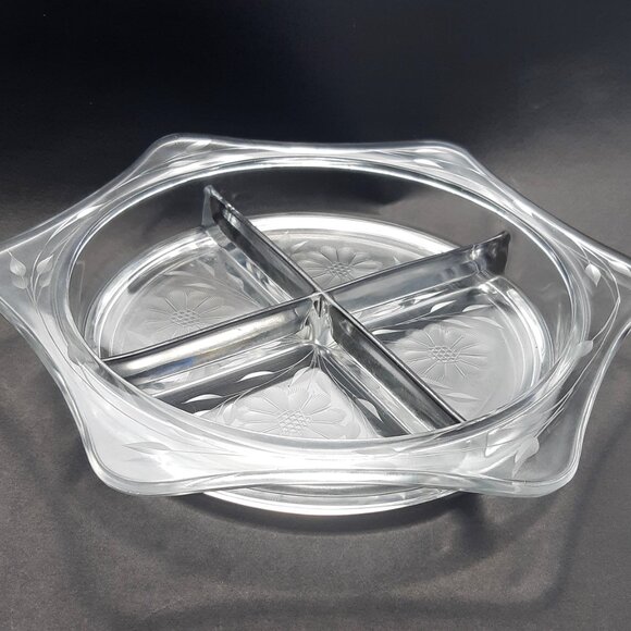 W.J. Hughes Early 1930s CORNFLOWER Glass Hexagon Bowl Divided Art Deco Rare - Picture 8 of 11
